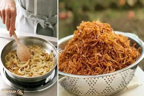 ترفندهای درست کردن پیاز داغ واسه تزئین غذا؛ اینجوری پیاز داغی خشک و کم روغن دارید