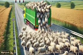جابه جایی پرهیبت؛ برای اینکه گوسفندا به موقع برسن به پرواز روهم روهم سوار کامیون میشن