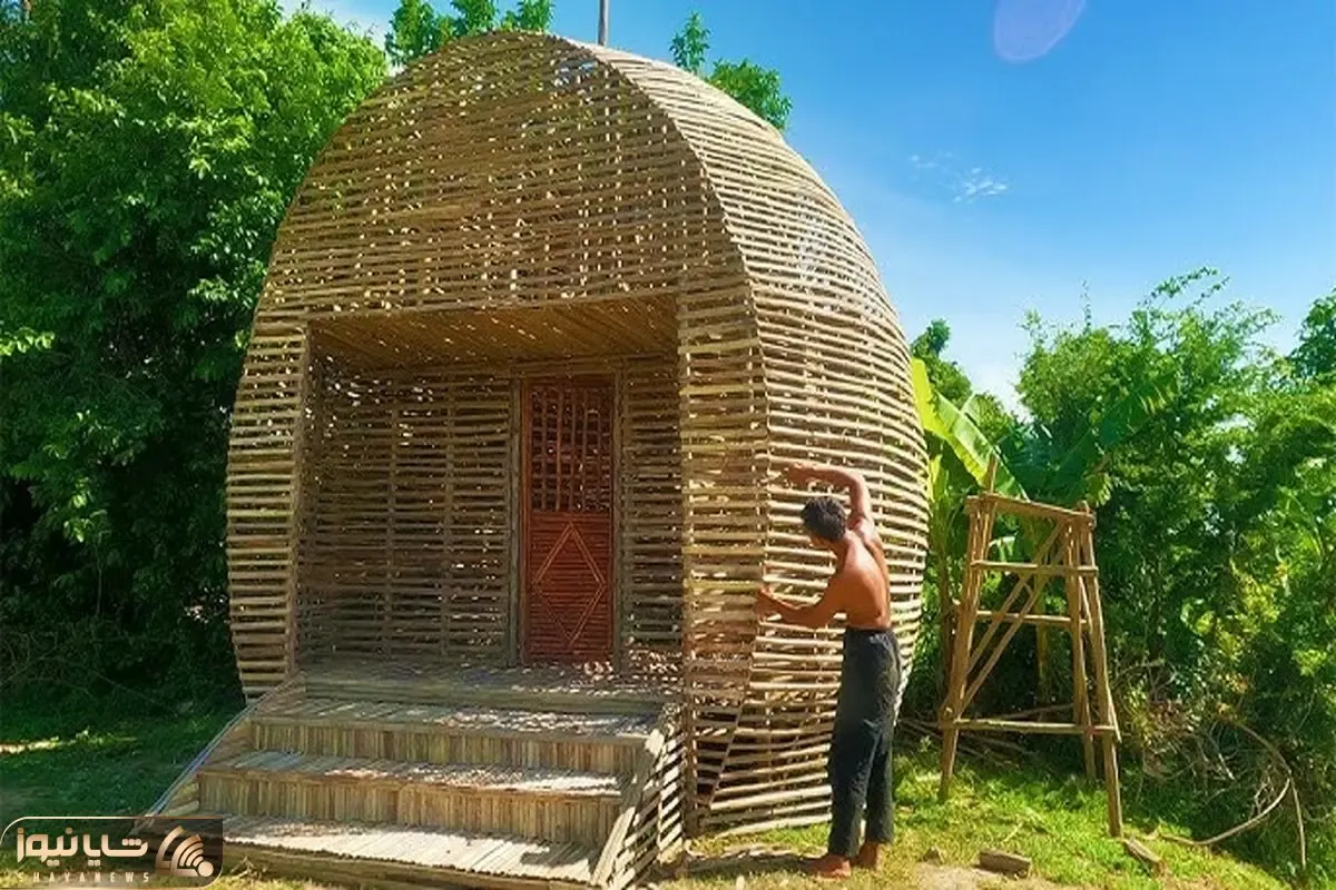 معماری خلاقانه؛ آقا با چوبای نازک دست تنها وسط جنگل یه خونه هندوانه ای ساخته شاهانه