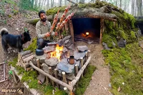 معماری خلاقانه؛ آقا با چوب یه کلبه واسه خودشو سگش ساخته که باید خوابیده بره توش