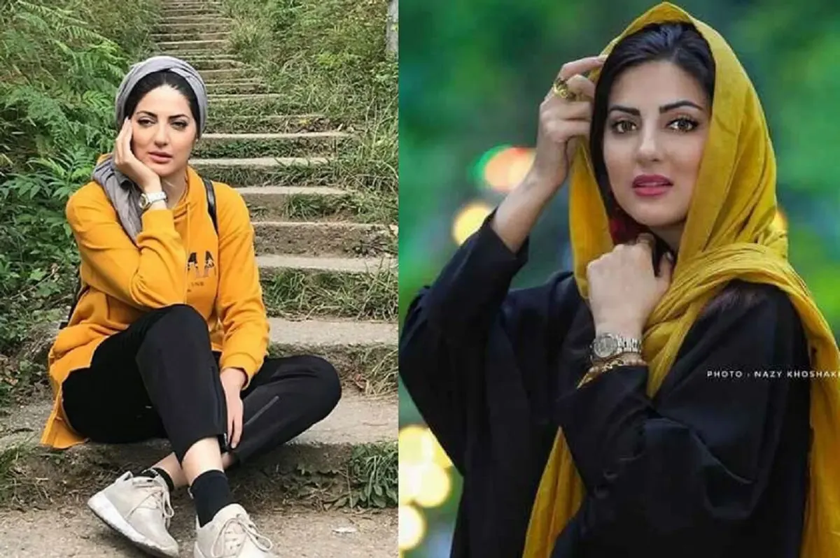 خانم بازیگر در منظره ای بسیار زیبا اما با تیشرت، شلوار و گردنی باز!