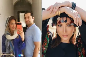 مینا زنِ بهرام رادان با تریپای نرم و نازکش شده جیران آقاش؛ نوعروس چه باکت شیکی پوشیده!