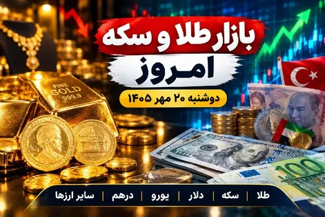 قیمت ارز دلار، طلا و یورو امروز دوشنبه 20 مهر 1405 / ریزش طلا و سکه