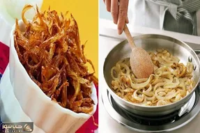 ترفند درست کردن انواع پیاز داغ و طلایی شدنشون؛ مجلسی یا خلالی و کاراملی با ادویه خاص