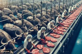 فرآوری بوفالو؛ گاومیشارو با چمن مصنوعی چاق میکنن تا برای استیک شدن آماده بشن