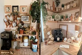 چیدانه خیلی قشنگ؛ جای خنزر پنزر واسه چیدمان روی کابینت کافی بار بزن خیلی لاکچری میشه