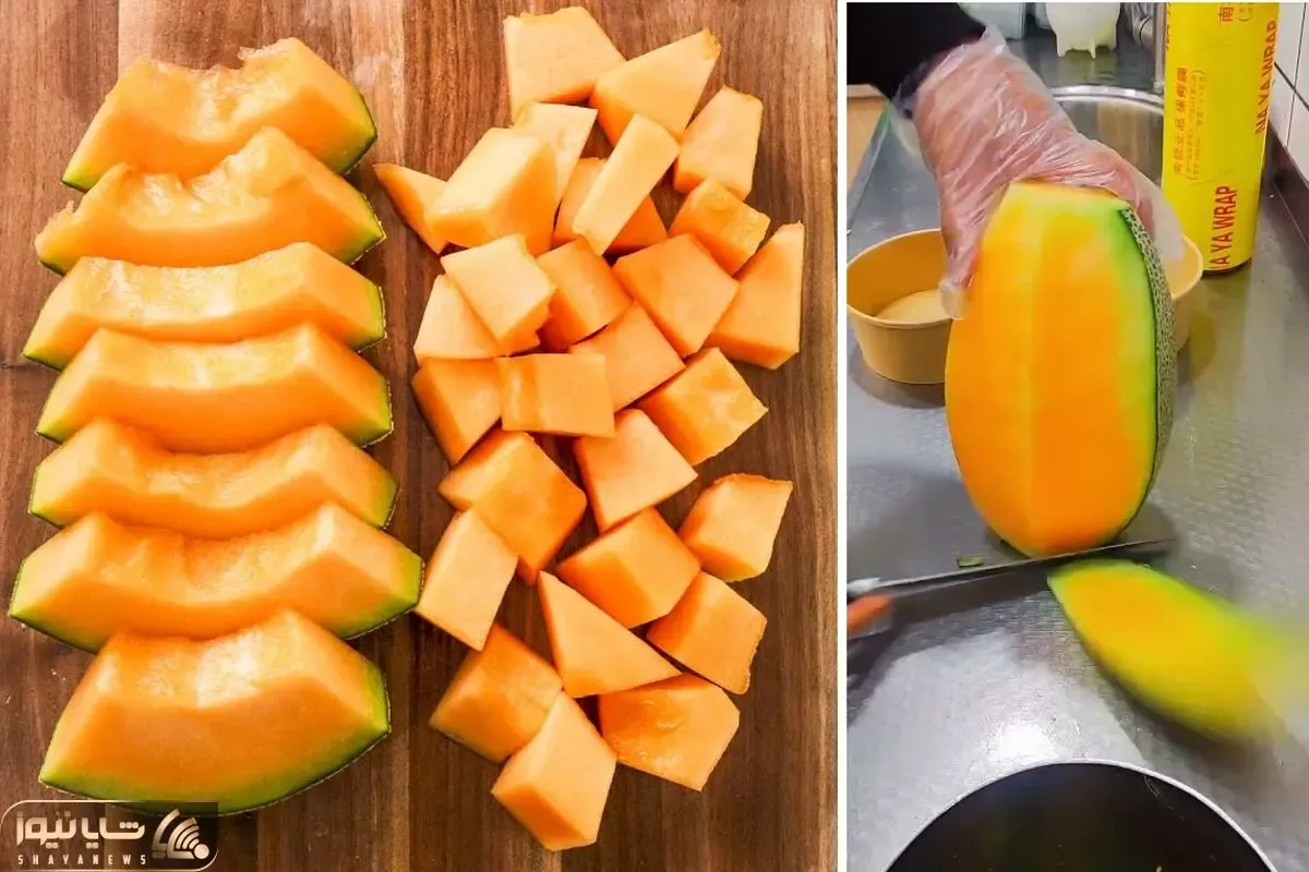 خوشگلاسیون خوراکی ؛ ببینید این خانوم هنرمند ملون رو چجوری برش میزنه و چه زیبا سرو میکنه !